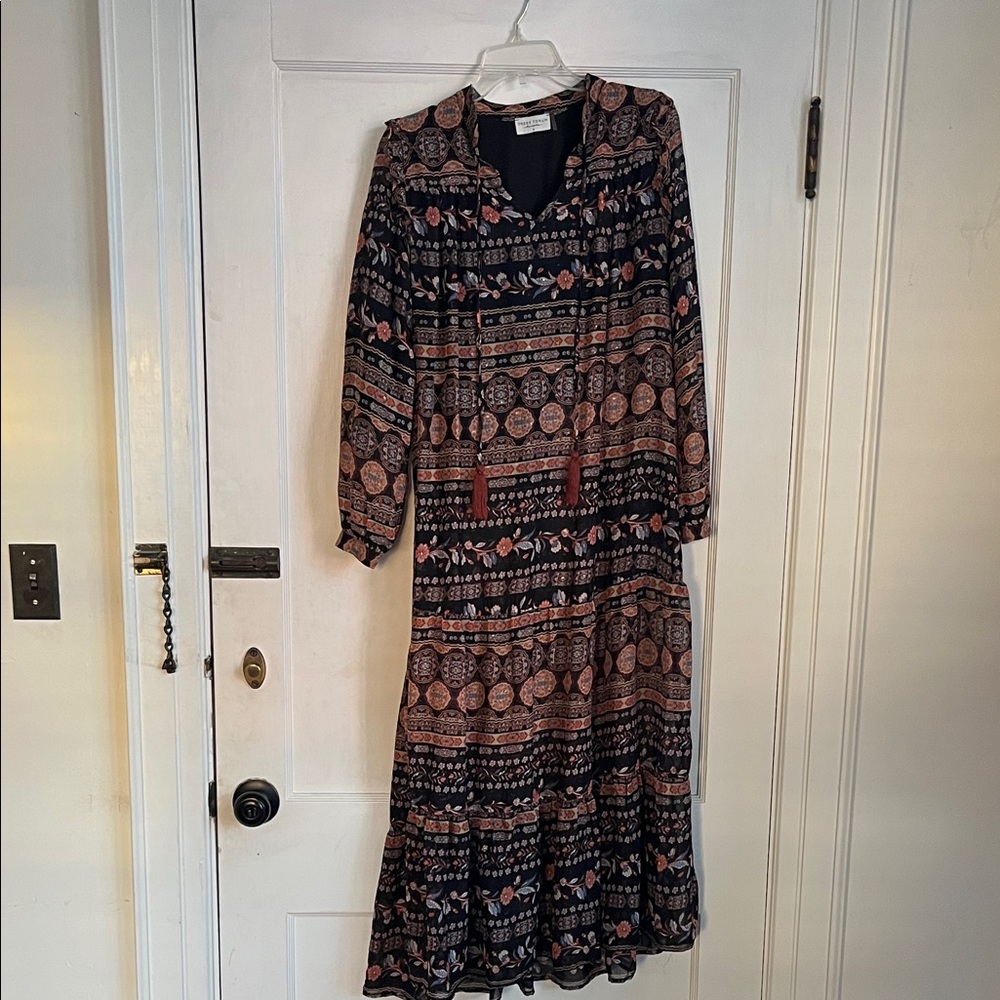 Dress Forum Black Patterned Long Sleeve Maxi Dress